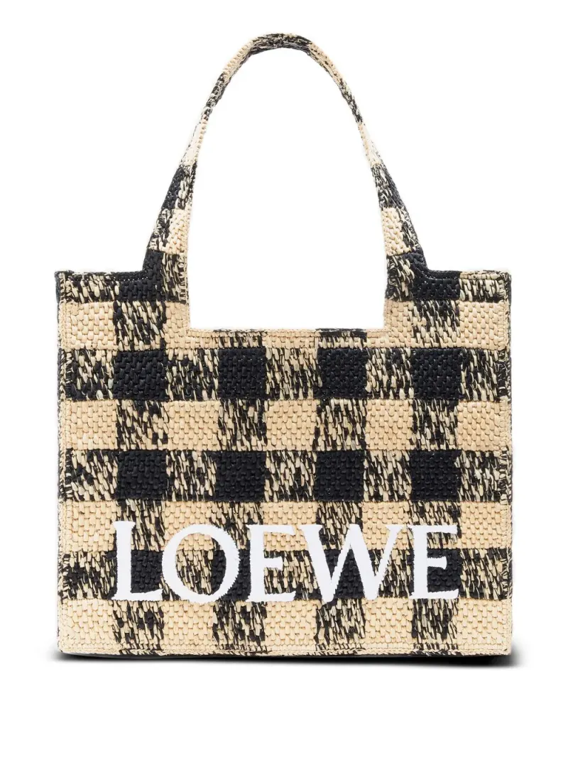 Loewe Großer Font Tote Bag mit Schachbrett-Logo in Nude