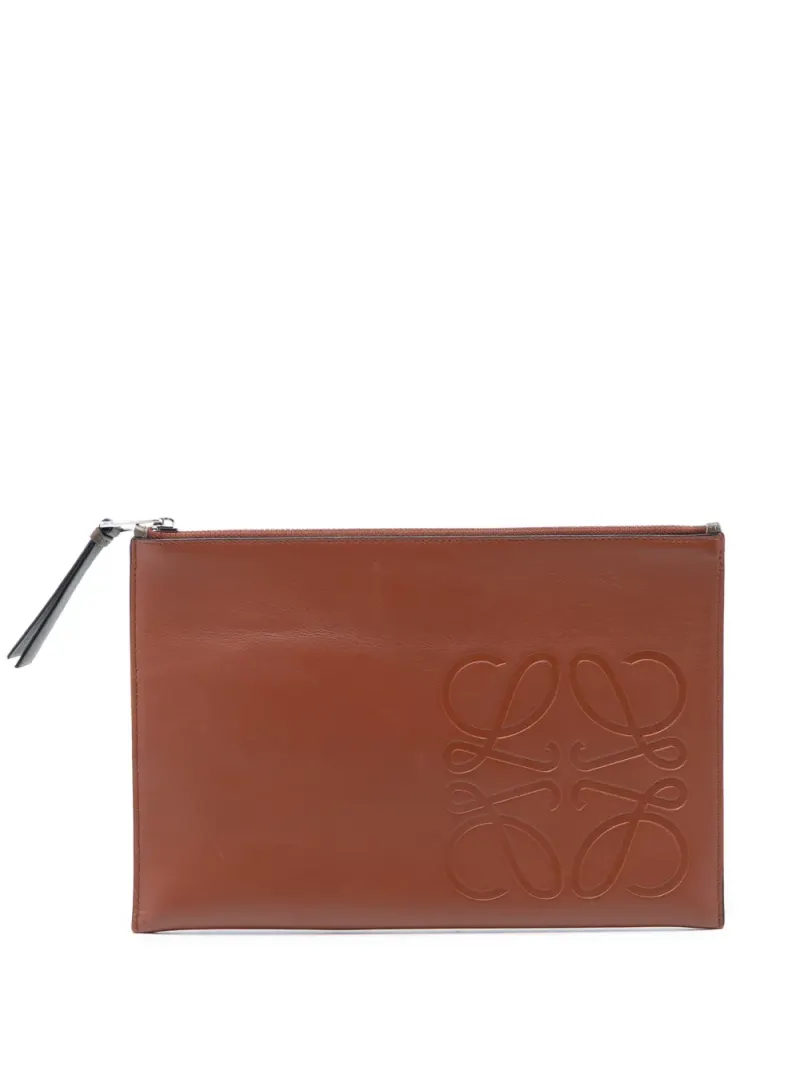 Loewe 2018-2026 Leather Anagram Flat Pouch clutch bag in Braun