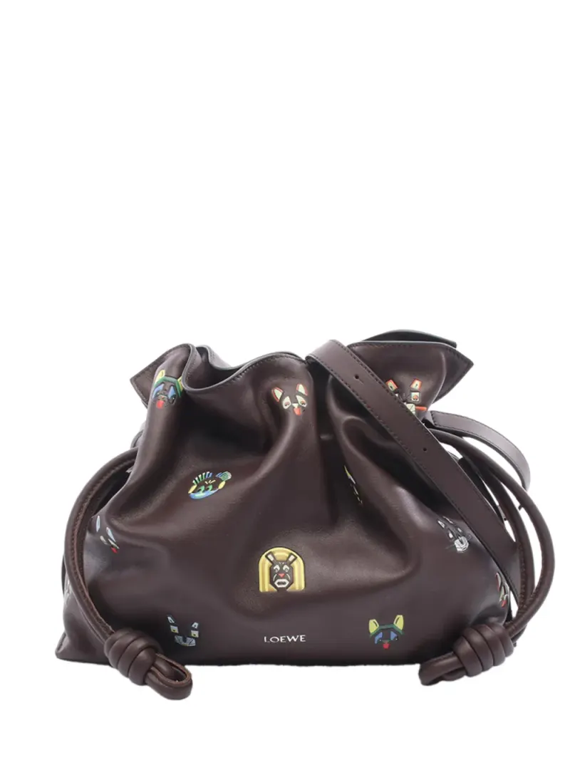 Loewe 2010-2026 mittelgroße Nappa Cats Flamenco Knot Clutch in Braun Nappa-Leder