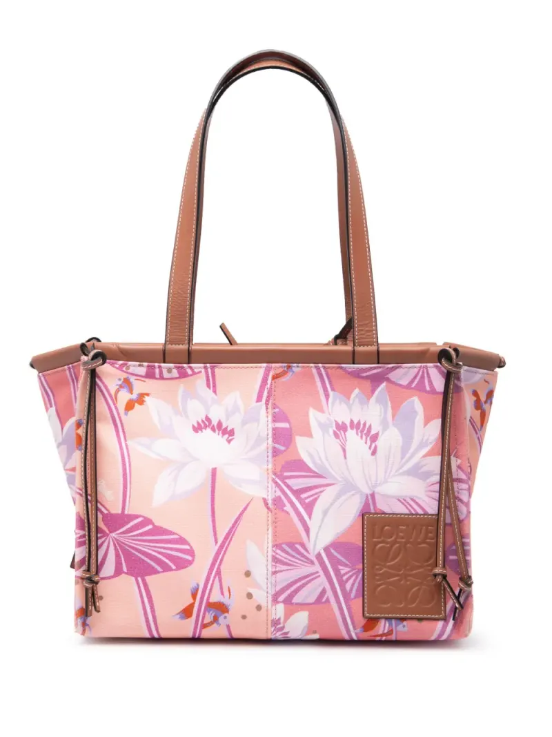Loewe 2010-2025 kleine Paulas Ibiza Tote Bag aus Canvas mit Wasserlilien-Print in Rosa