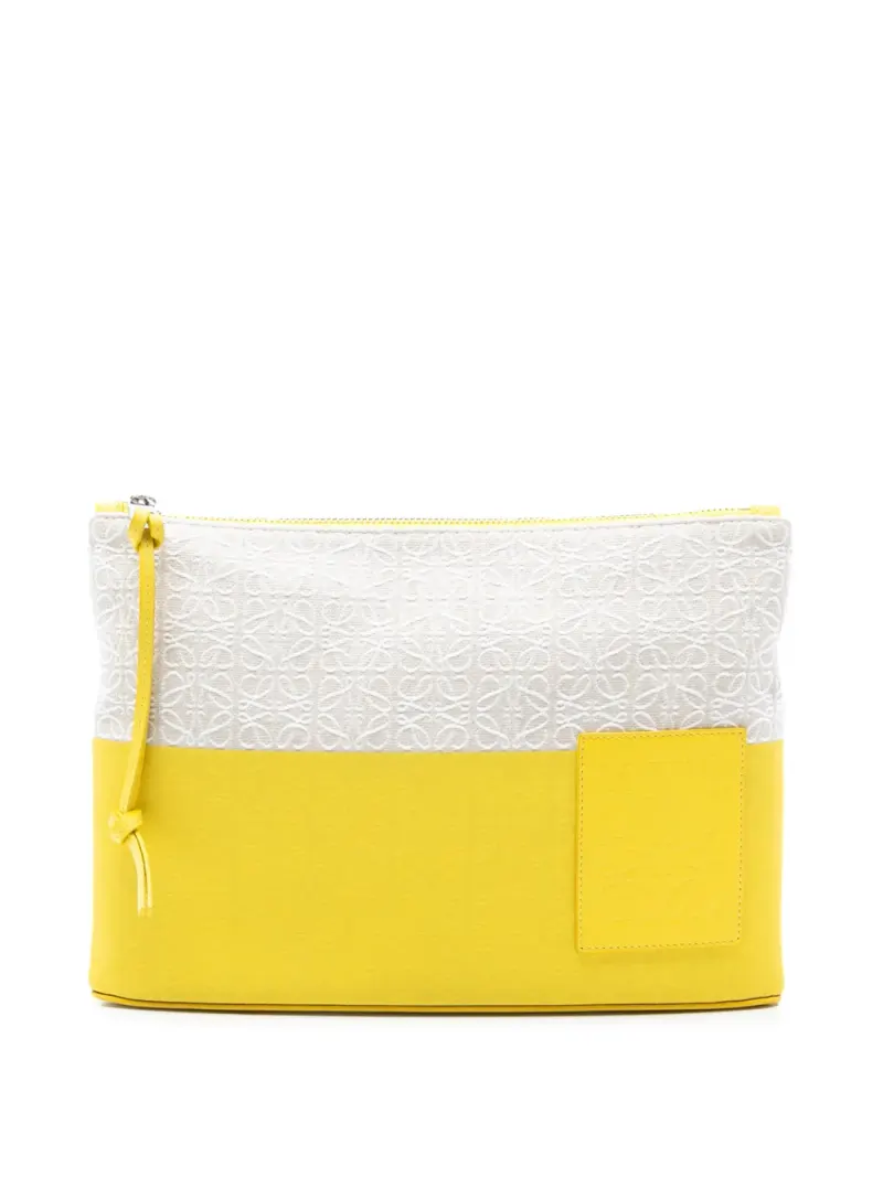 Loewe 2022 Repeat Anagram Jacquard and Leather Oblong Pouch Clutch in Gelb