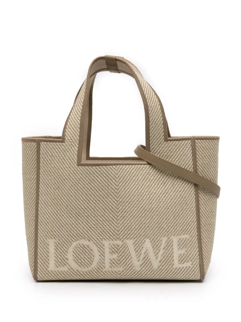 Loewe 2024 kleine Satchel-Tasche mit Voderseite aus Canvas in Nude