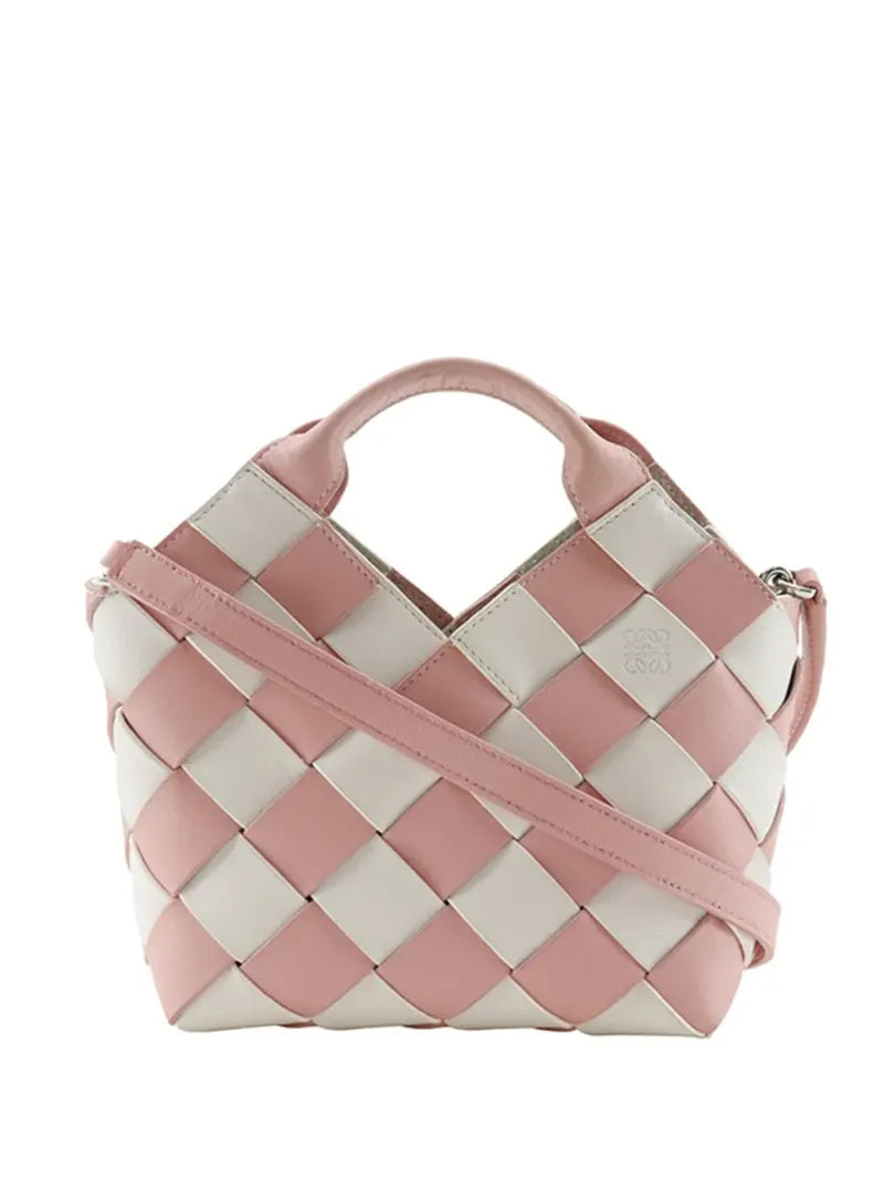 Loewe 2018 mini Surplus Satchel-Tasche aus gewebtem Kalbsleder mit Vichy-Karo in Rosa Kalbsleder-Leder