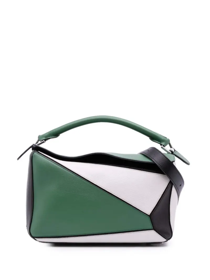 Loewe 2018 mittelgroße Tricolor Puzzle Satchel-Tasche aus Kalbsleder in Grün Kalbsleder-Leder