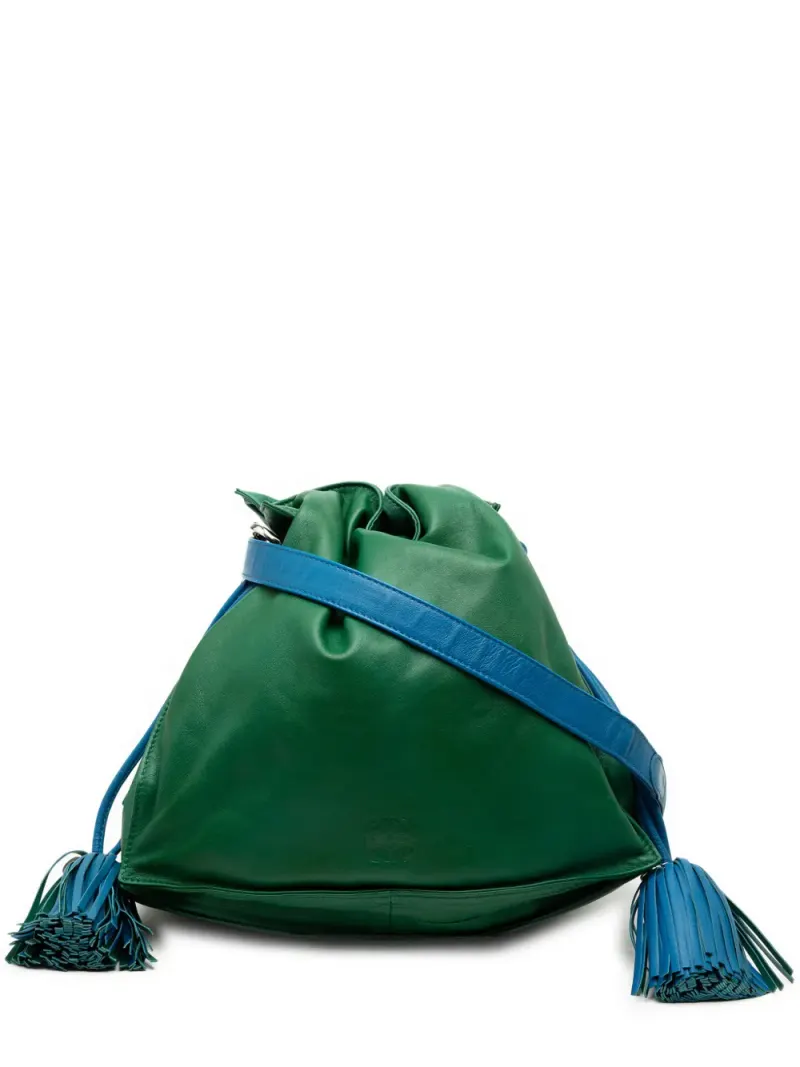 Loewe 2020-2025 zweifarbige Flamenco Umhängetasche aus Nappaleder mit Quaste 30cm in Blau Nappa-Leder
