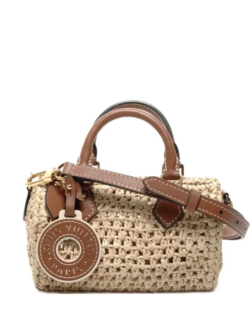 Louis Vuitton 2024 Nano Speedy Tote Bag aus Raffiabast in Nude
