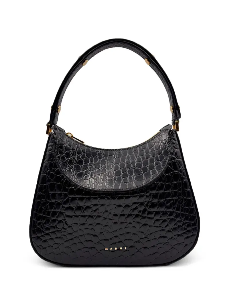 Marni Kleine Cynthia Tote Bag mit Kroko-Effekt in Schwarz
