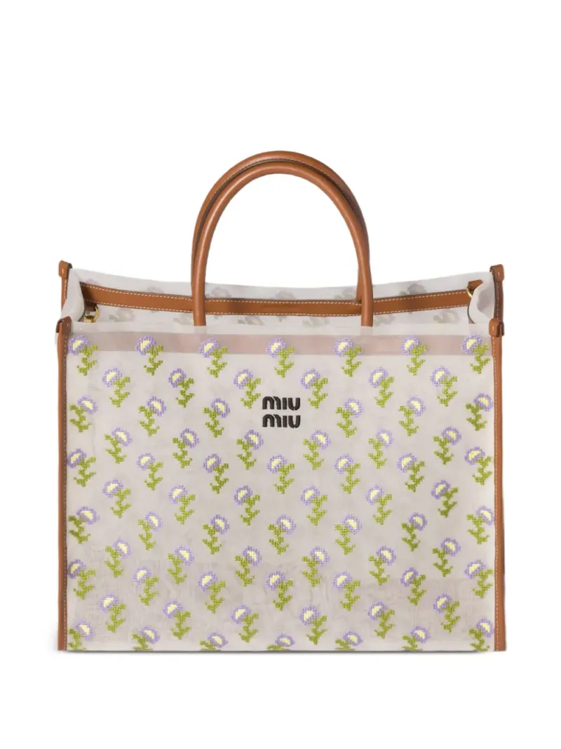Miu Miu Bestickte Tasche aus Mesh in Weiß