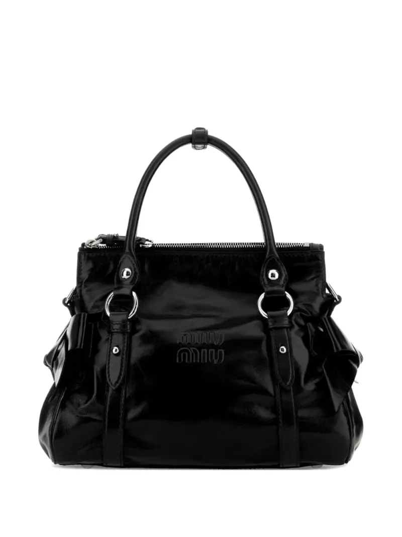 Miu Miu bow-detail leather tote bag in Schwarz