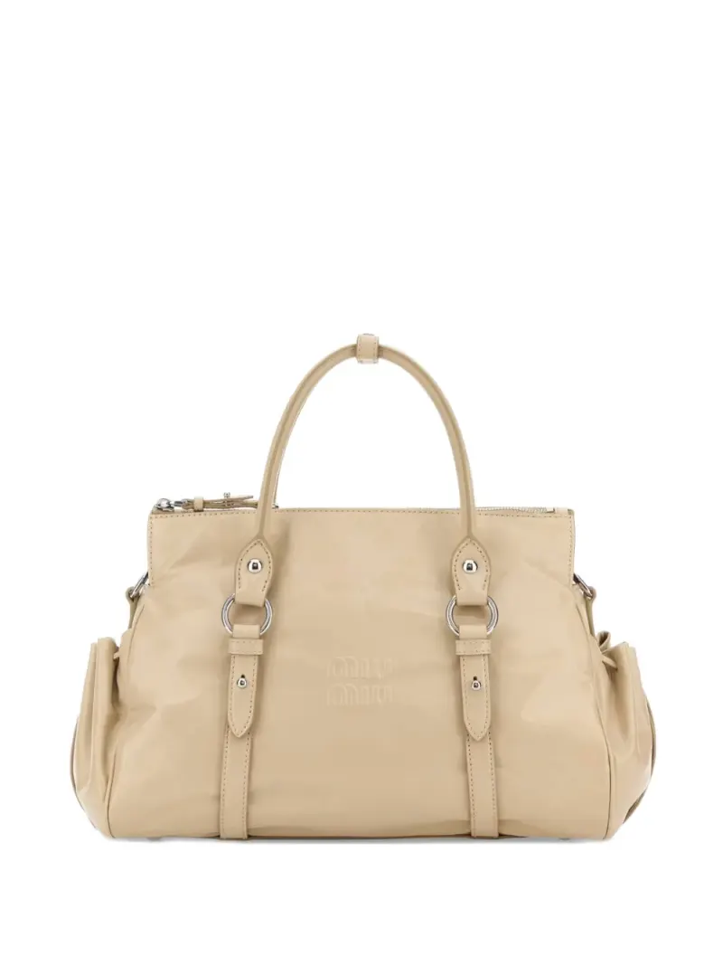 Miu Miu buckled leather tote bag in Nude