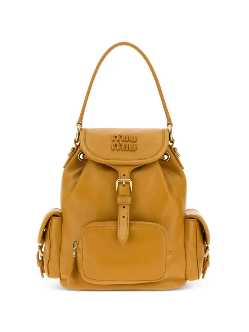 Miu Miu logo-plaque buckled backpack in Gelb