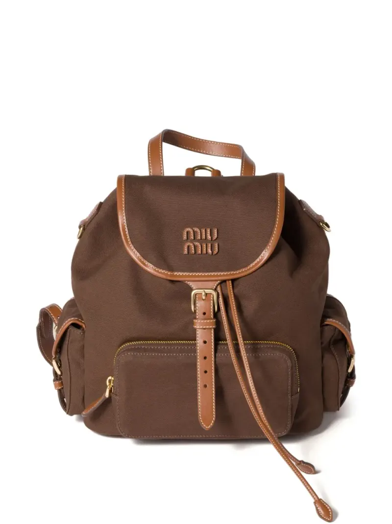 Miu Miu Rucksack mit Lederbesatz in Braun