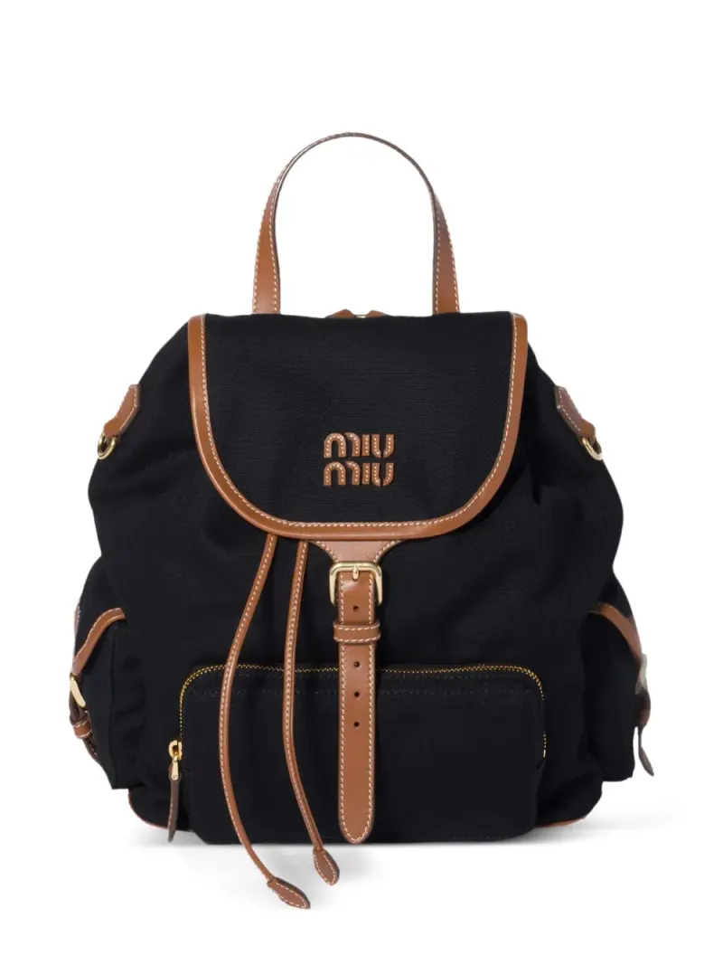 Miu Miu Rucksack aus Canvas und Leder in Schwarz