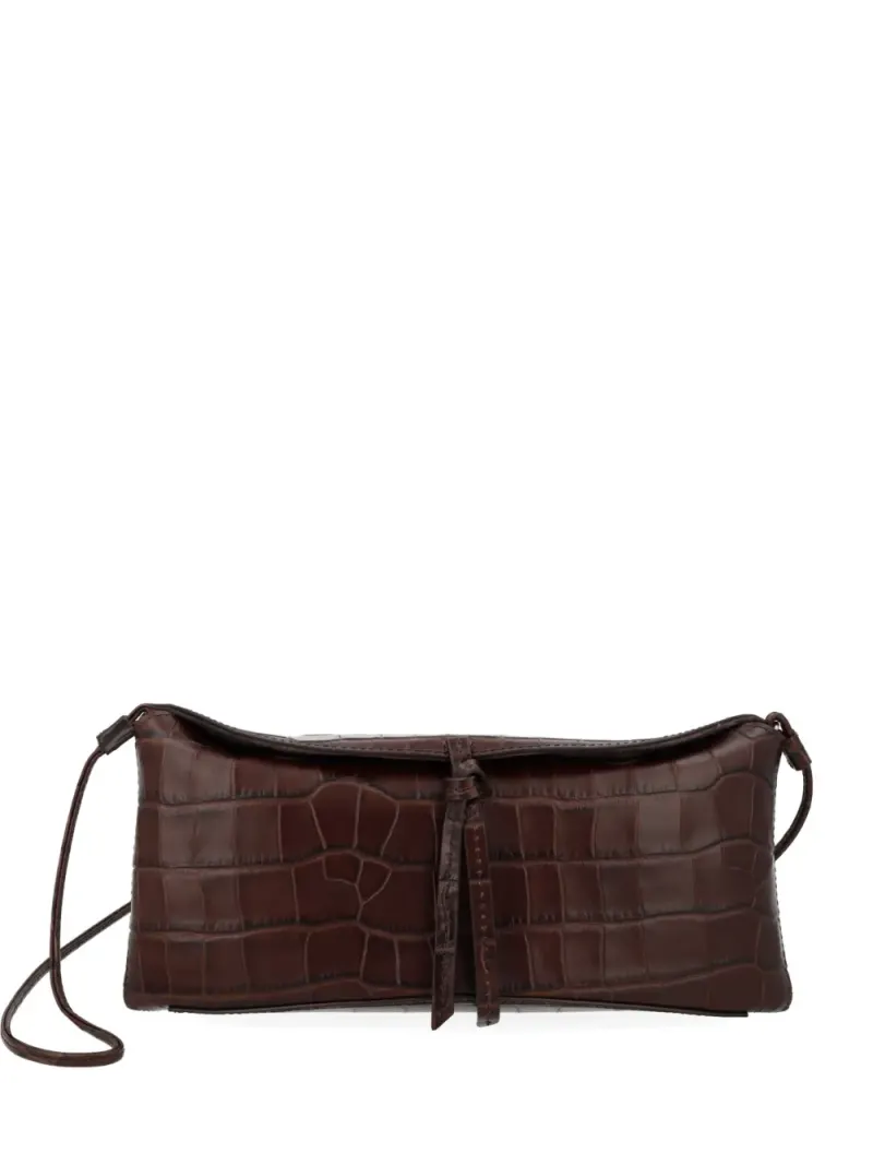 Staud croc-effect leather shoulder bag in Braun