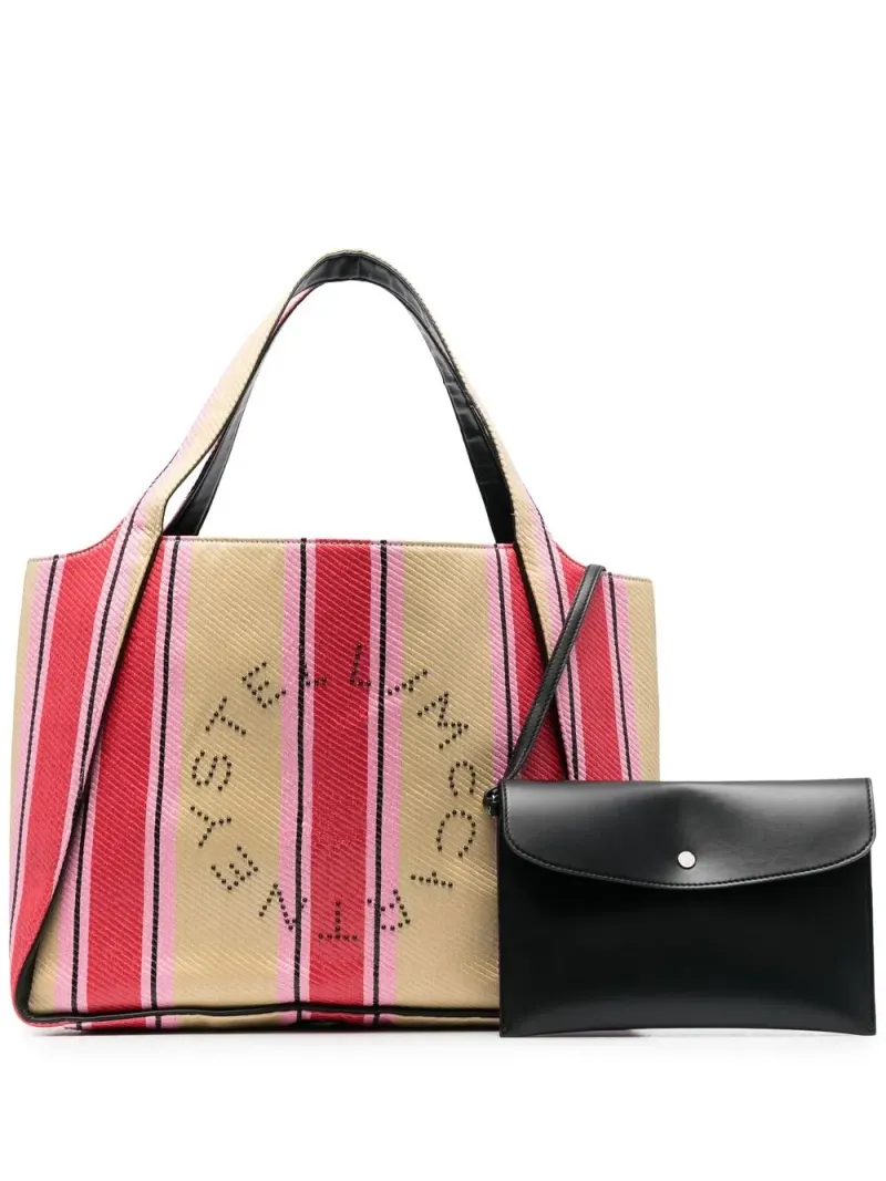Stella McCartney Gestreifter Shopper mit Logo-Print in Nude