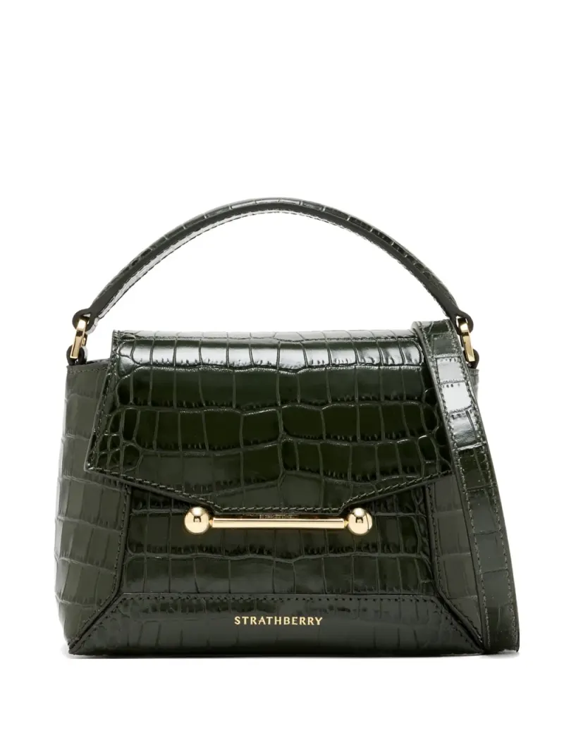 Strathberry Satchel-Umhängetasche mit Kroko-Effekt in Grün