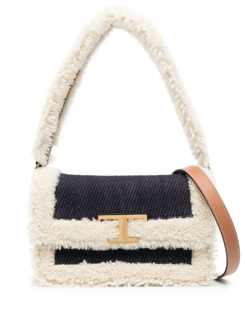 Tod's Umhängetasche mit Shearlingborten in Blau