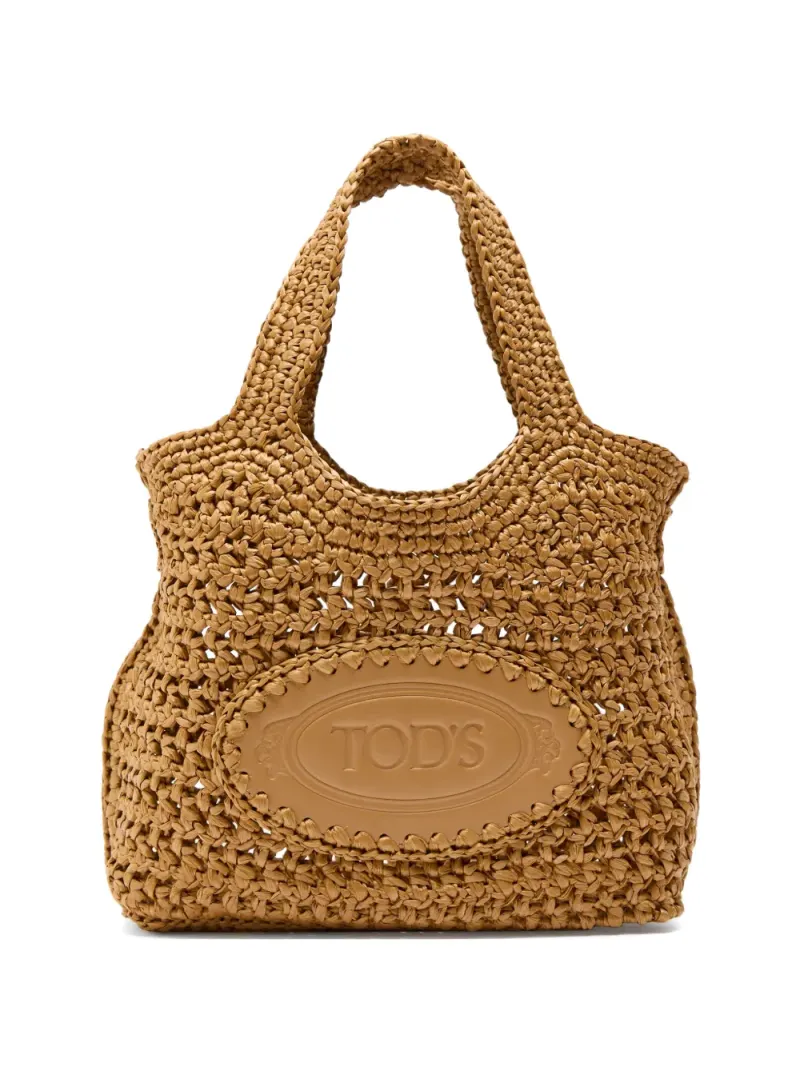 Tod's woven raffia shoulder bag in Nude