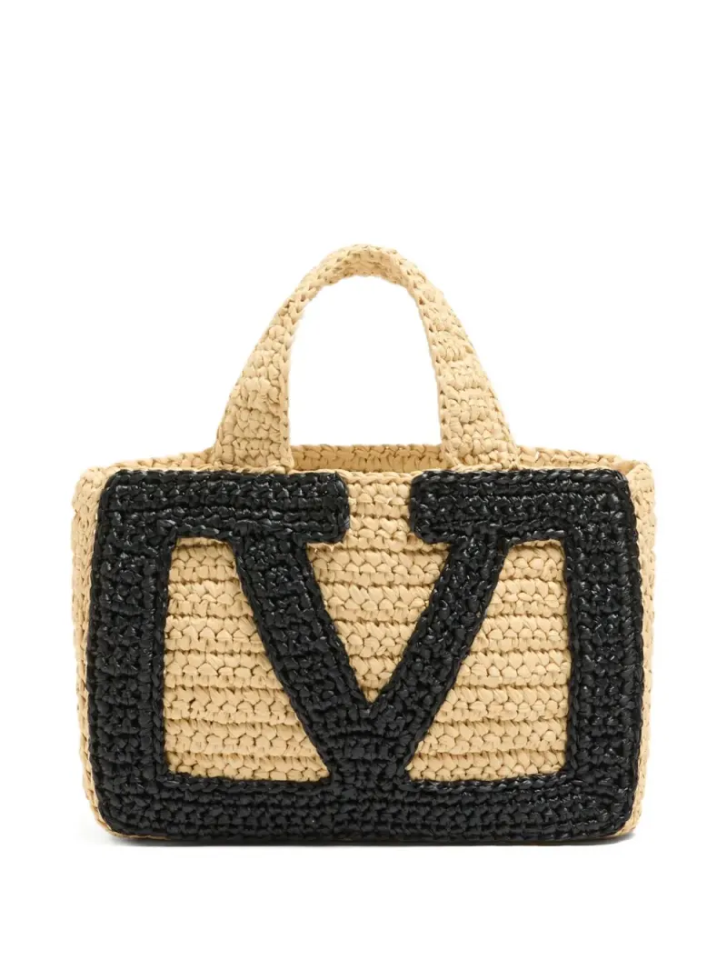 Valentino Kleiner Viva Superstar Tote Bag aus Raffiabast