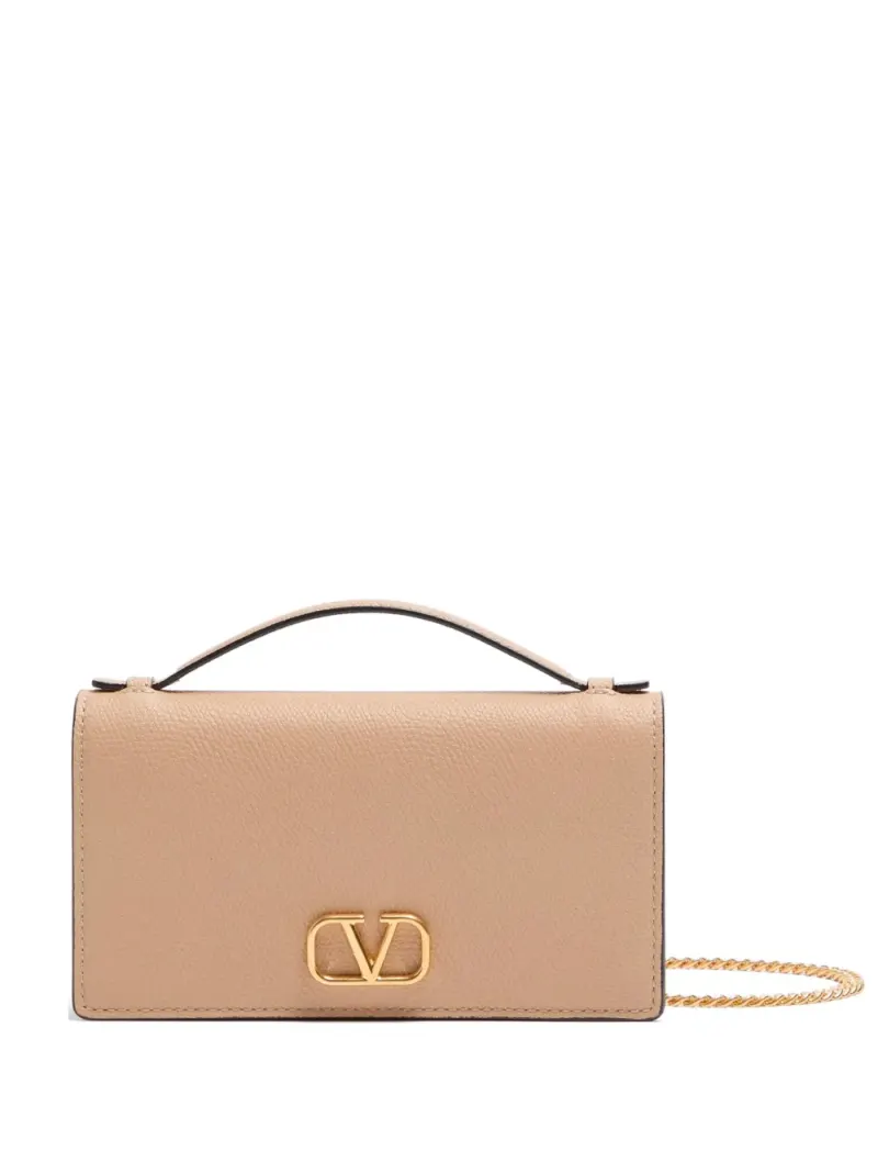Valentino Vlogo Signature Portemonnaie aus körnigem Kalbsleder mit Kette
