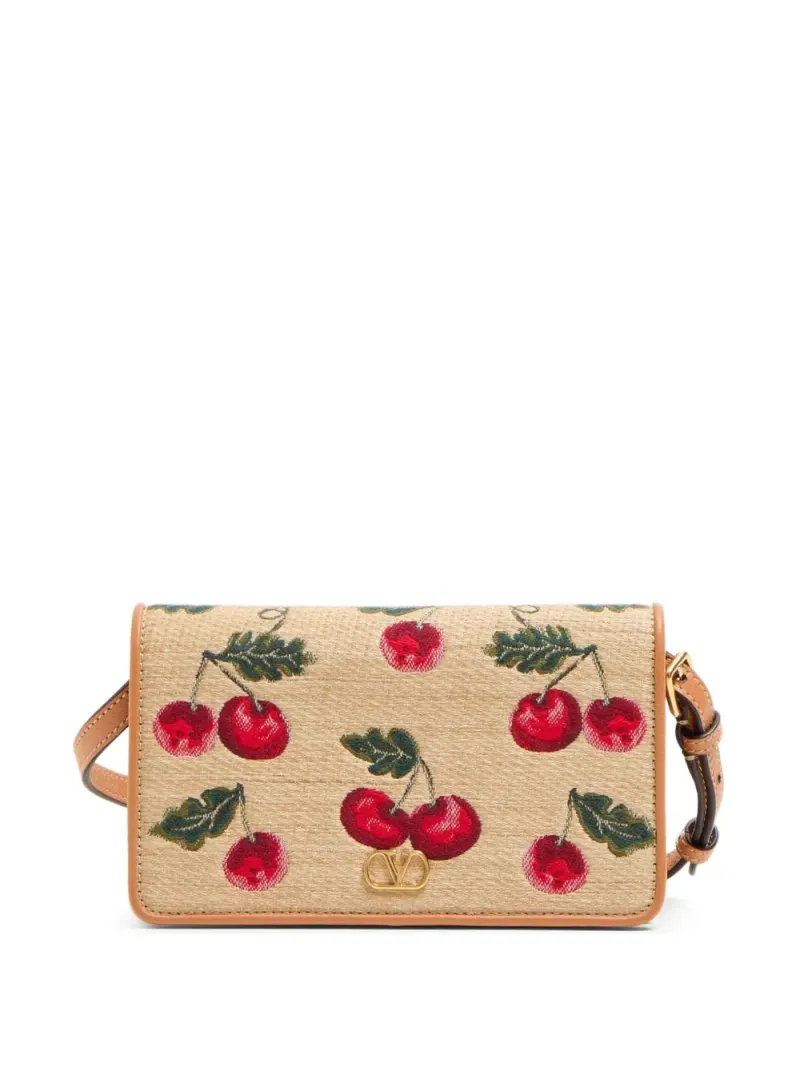 Valentino Mini VLogo Signature Schultertasche mit Kirschen-Print