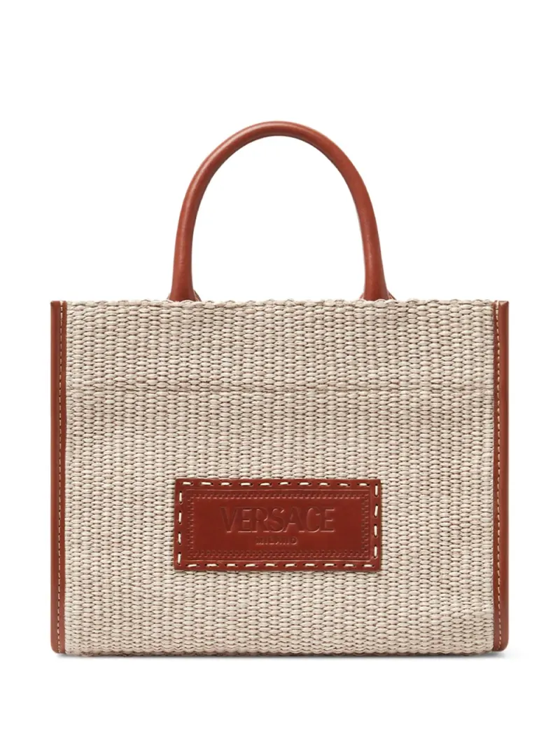 Versace Kleine Athena Tote Bag aus Raffiabast in Braun