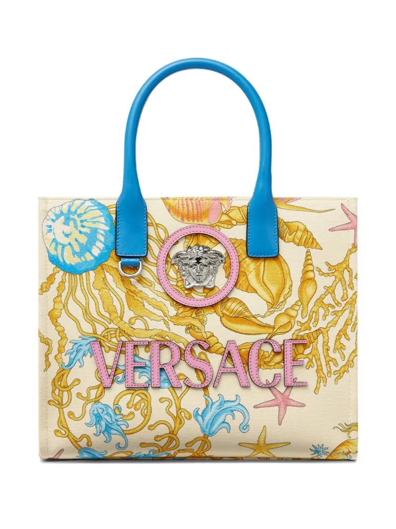 Versace Underwater Barocco Tote Bag aus Canvas in Nude